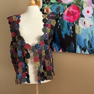 Notations Patchwork Yo-Yo Vest Multicolor Boho Festival Size XL